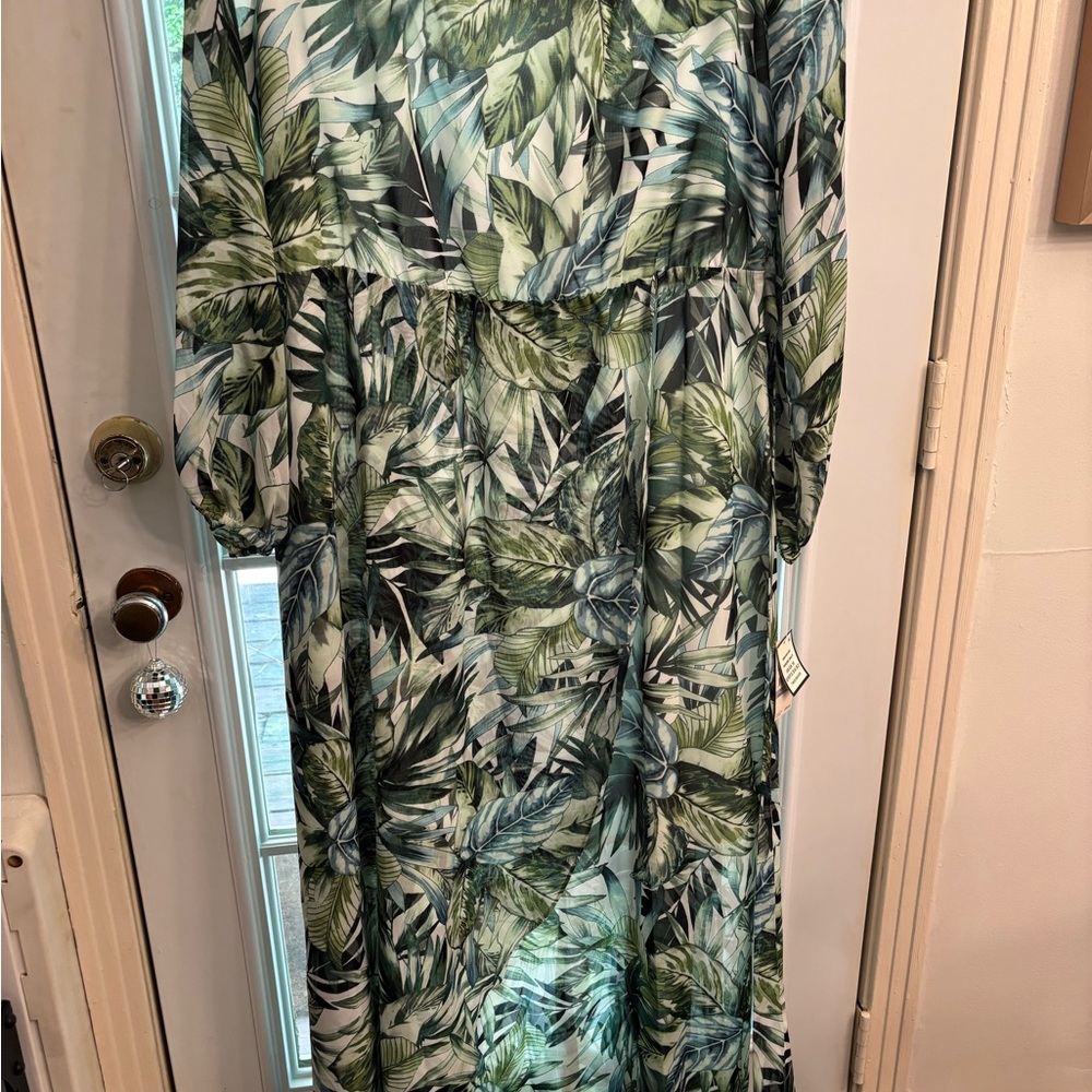 Nine West Green Leaf Print Maxi Dress